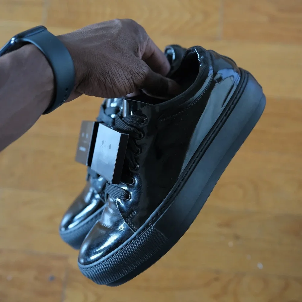 Acne Studios Adriana Sneakers Womens Black Patent Face Plaque Platform 35 Luxury